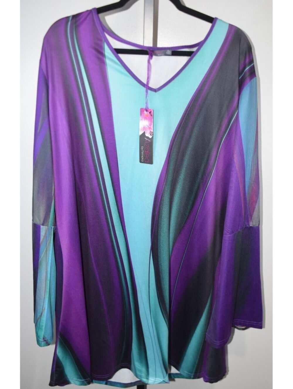 Azalea by Firmiana NWT Purple Teal Abstract V-Neck Dress Plus Size 3X